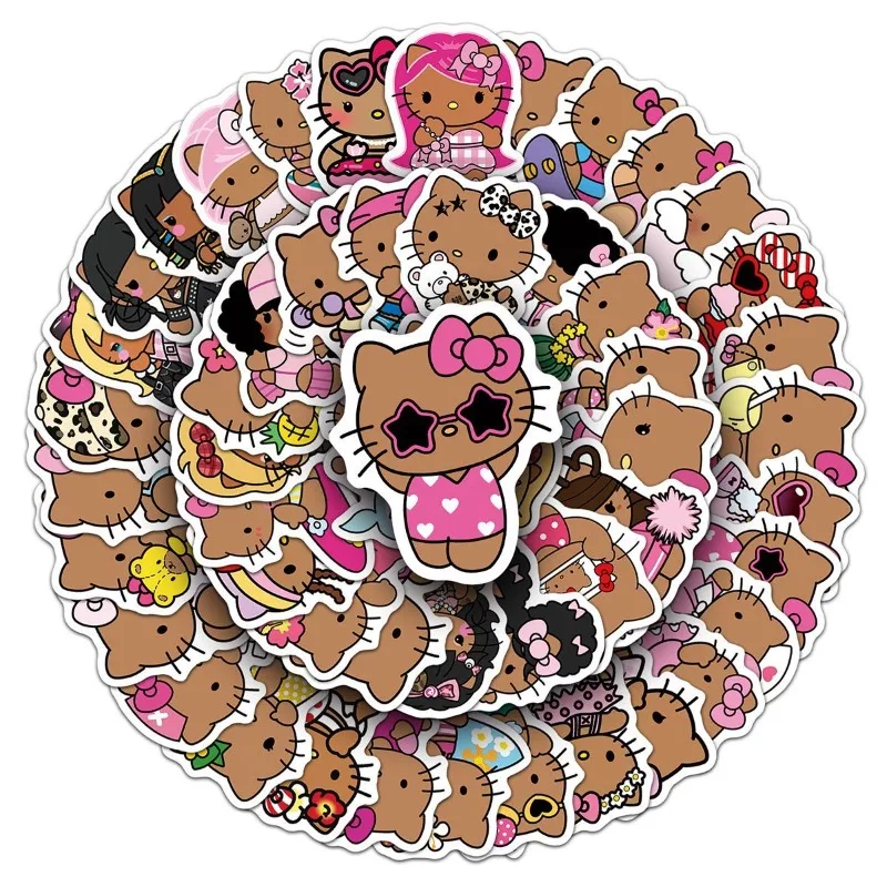 50pcs Kawaii Sanrio HelloKitty 낙서 노트북 스티커 귀여운 만화 Kt 고양이 꽃병 병 패치 장식 어린이 장난감
