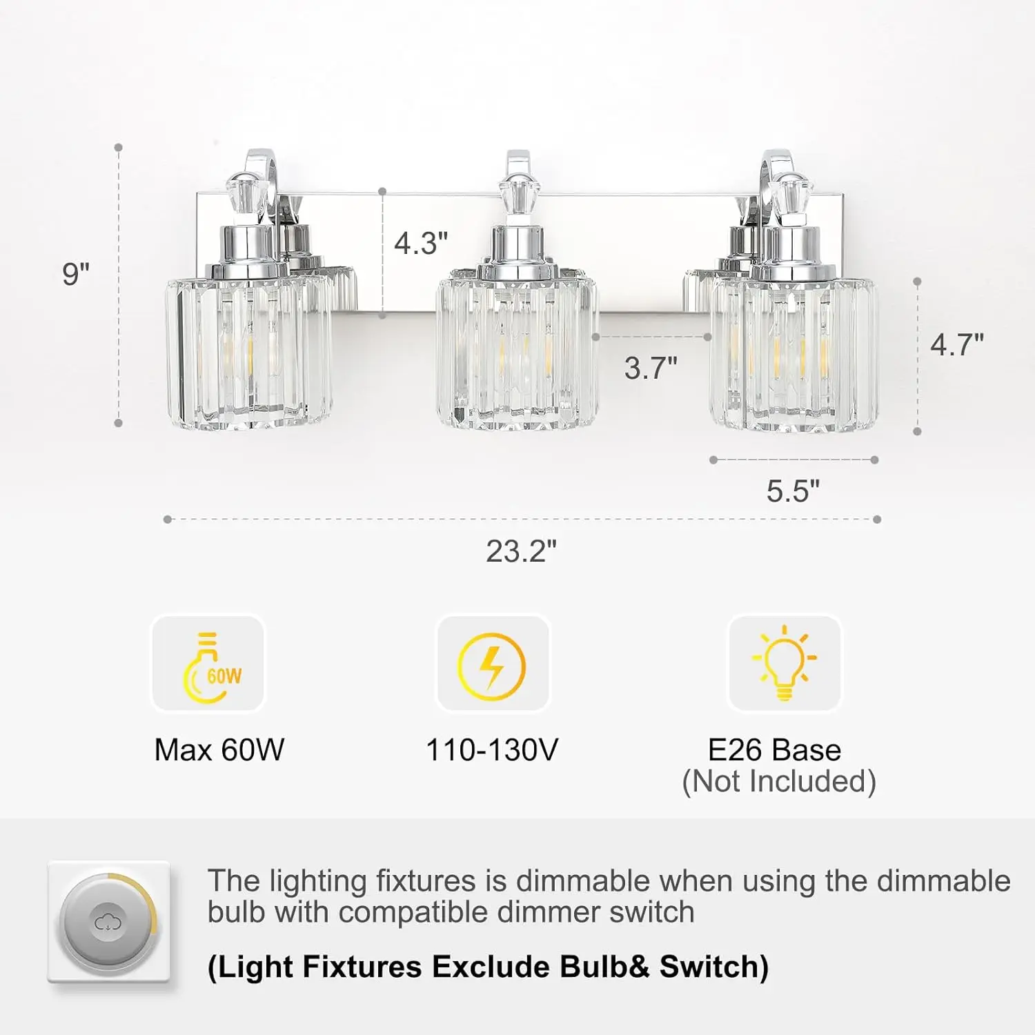 تركيبات أضواء الحمام الكريستالية الحديثة فوق مرآة الزجاج E26 قاعدة لمبة الجدار مصباح لغرفة النوم غرفة المعيشة المدخل المطبخ