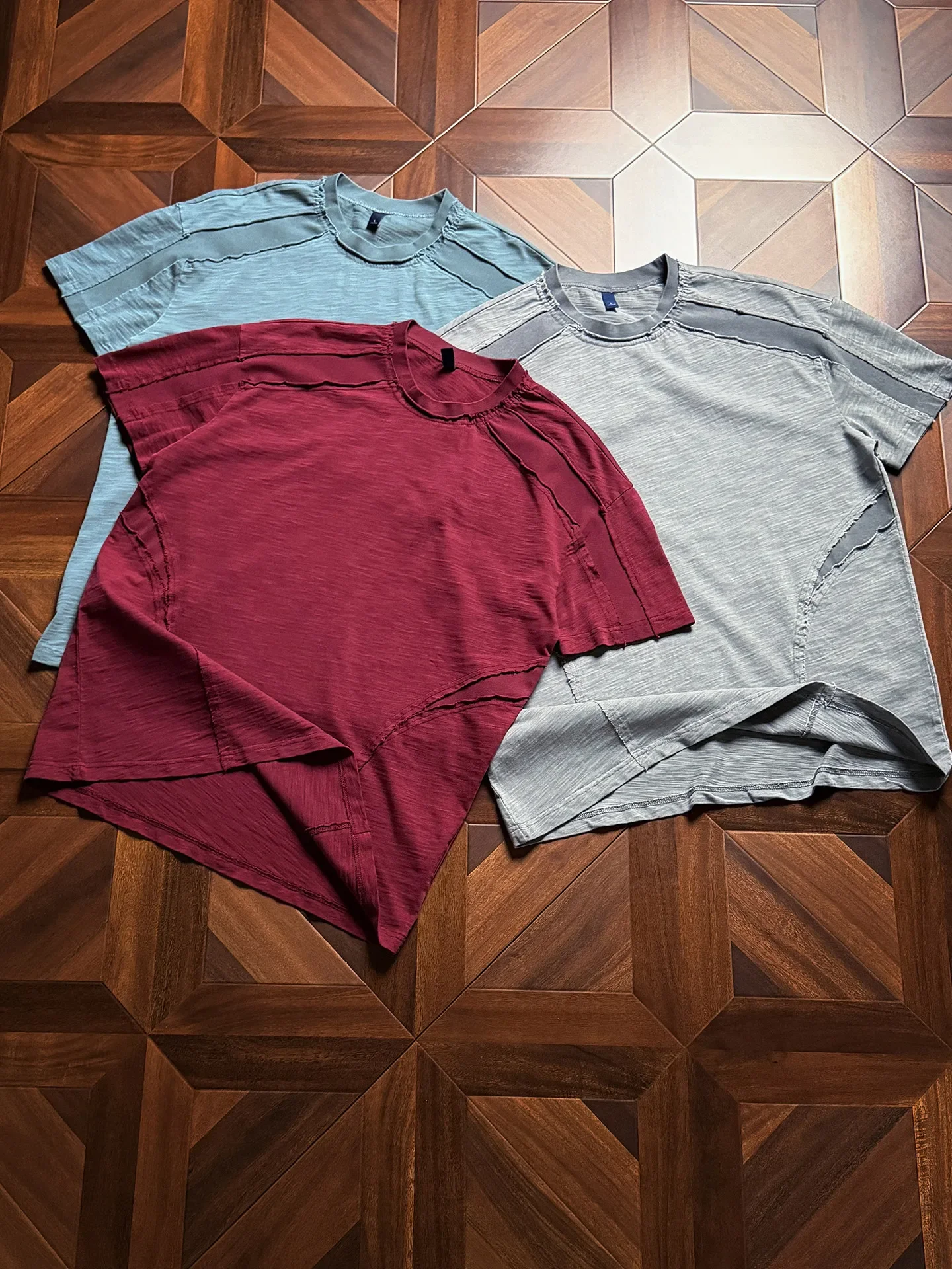 Customized 9.5OZ pure cotton bamboo fabric, ready-to-wear dyeing without deformation, retro washed T-shirt