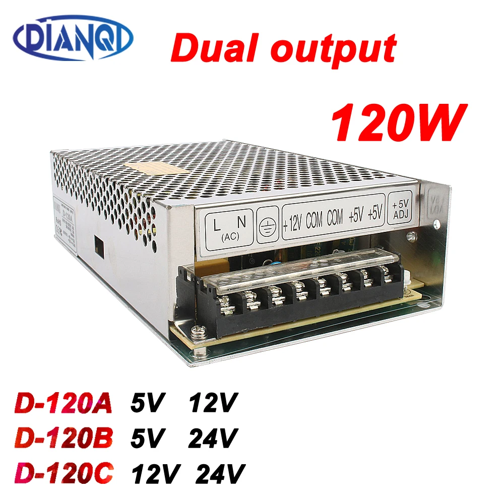 Dual output power supply 120W D-120A 5V12A 12V5A D-120B 5V6A 24V4A power suply D-120C 12V5A 24V2.5A ac dc converter good quality