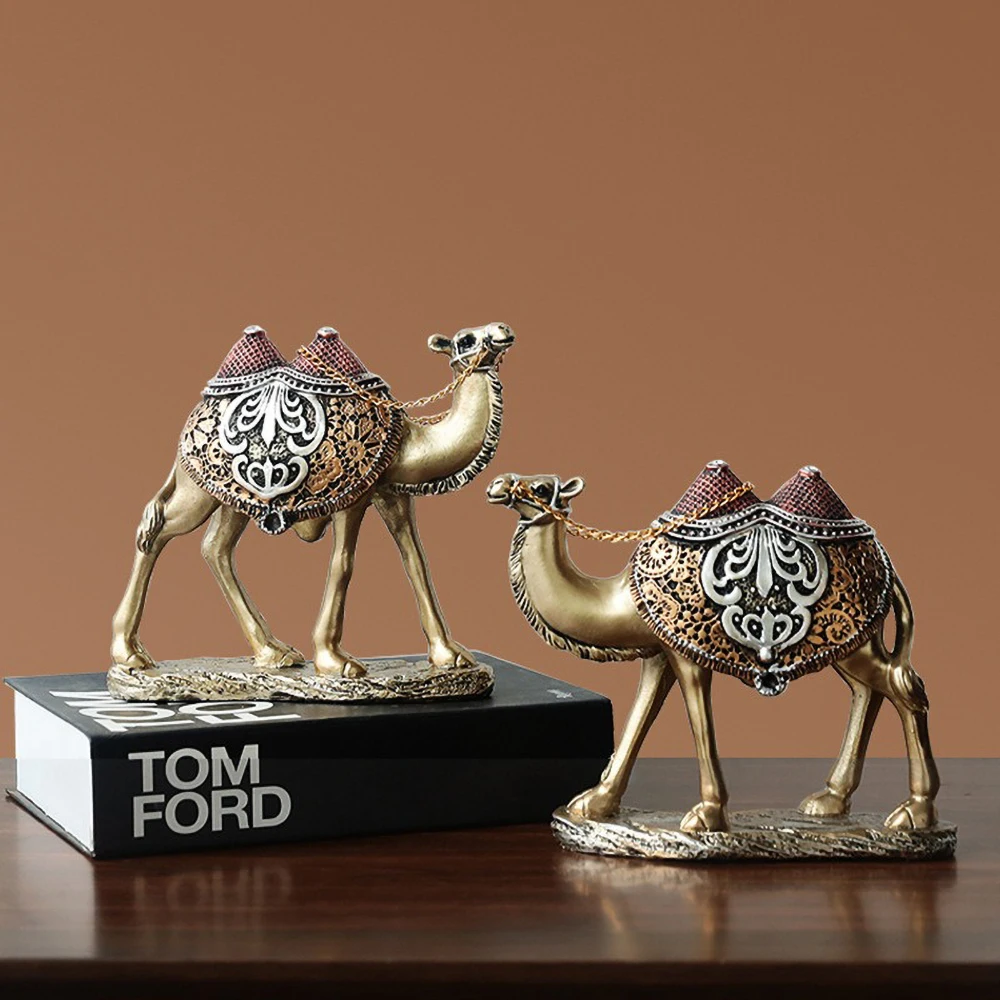 

Bedouin Style Decor for Office Symbolic Gift for Business Success Gold-Accented Desert Camel Resin Statue - Luxury Sculpture