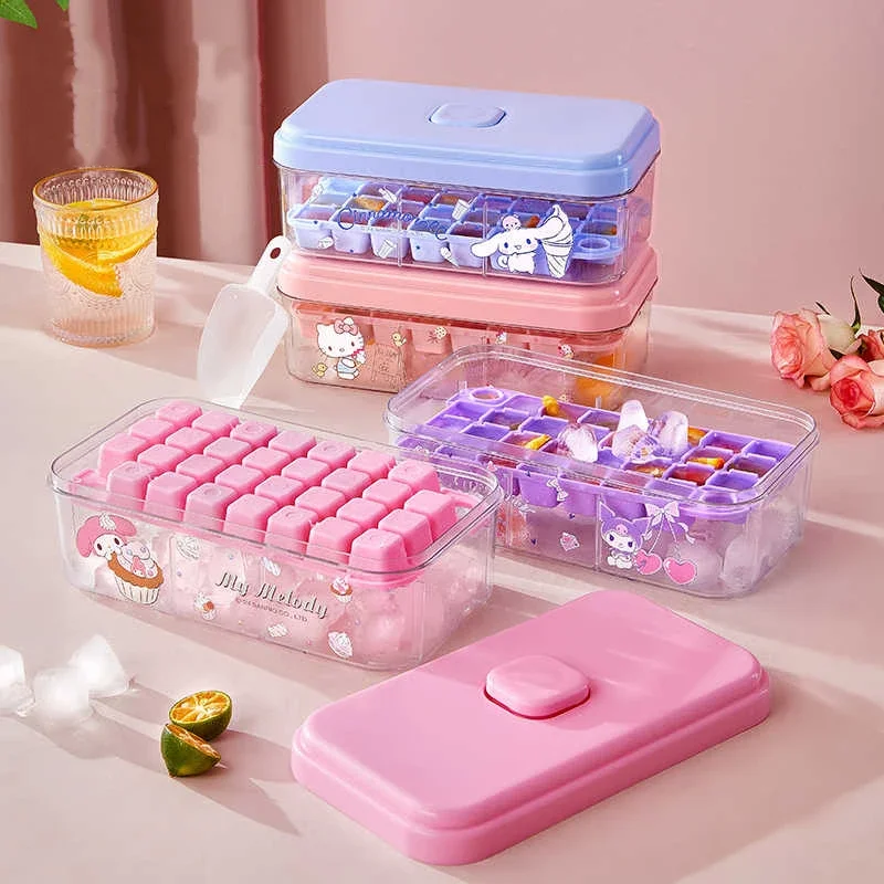 

Sanrio Kawaii Hello Kitty Ice Cube Mold My Melody Kuromi Anime Cartoon Homehold Pressed Frozen Ice Artifact Storage Box with Lid