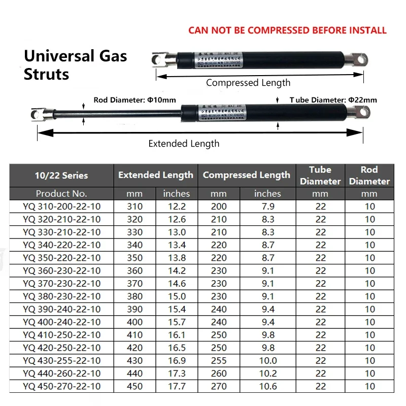 1PC 900N/202LB 310-450mm Universal Gas Strut Eyelet Endings Lift Support Storage Canopies Awnings Marine Hatches Grills/Smokers