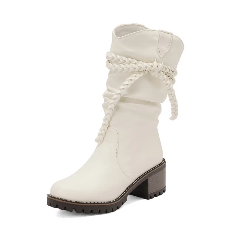 

High quality autumn and winter women's shoes Thick Heel womens fashion boots simple and elegant Round toe Comfortable