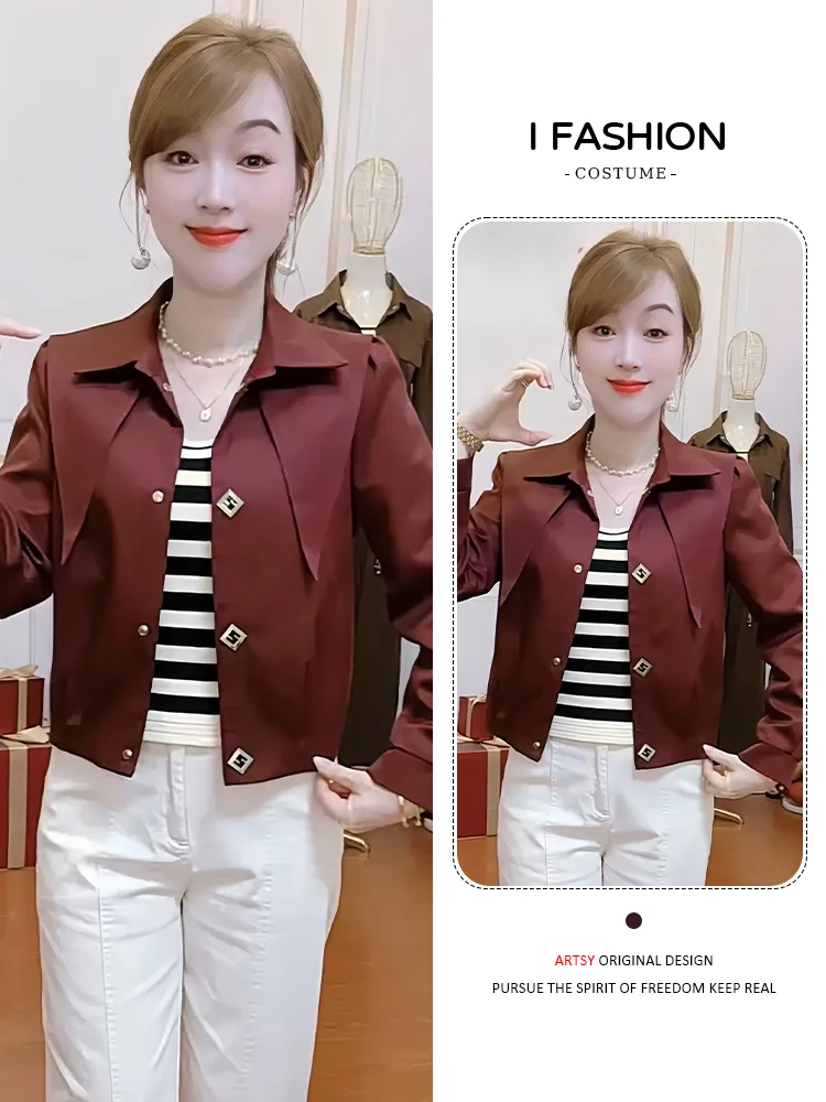 Early Autumn ort Beautiful Women's Jaet Long Sve Diamond Button High Collar Faionable Gold Color Ladies' Top