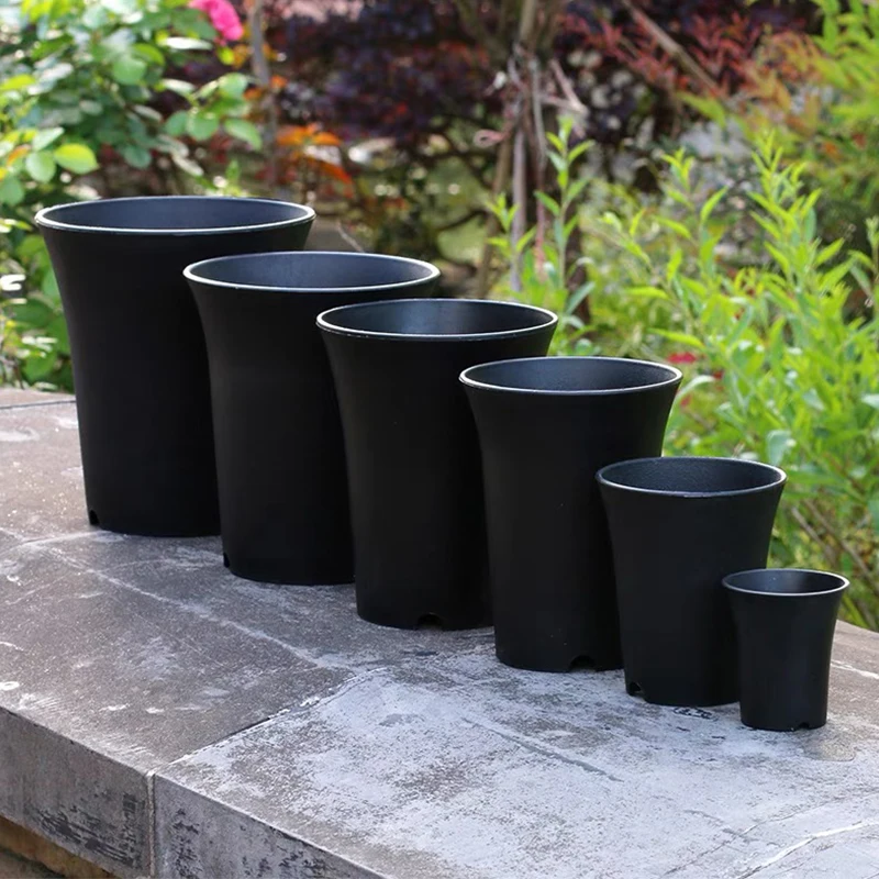 2/5/10Pcs Black Round Flower Pot Grow Box Thickened Deepened Green Plants Succulent Flower Nursery Pot, Garden Home Decoration