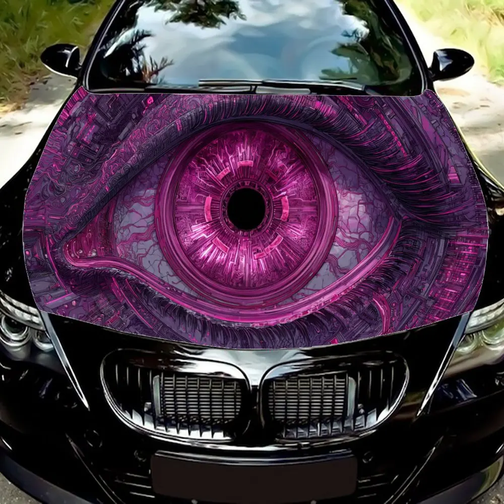 

Technological Purple Eye Car Vinyl Wrap, PVC Waterproof Car Hood Sticker, Self-Adhesive Scratch-Resistant Stickers for Engine Co
