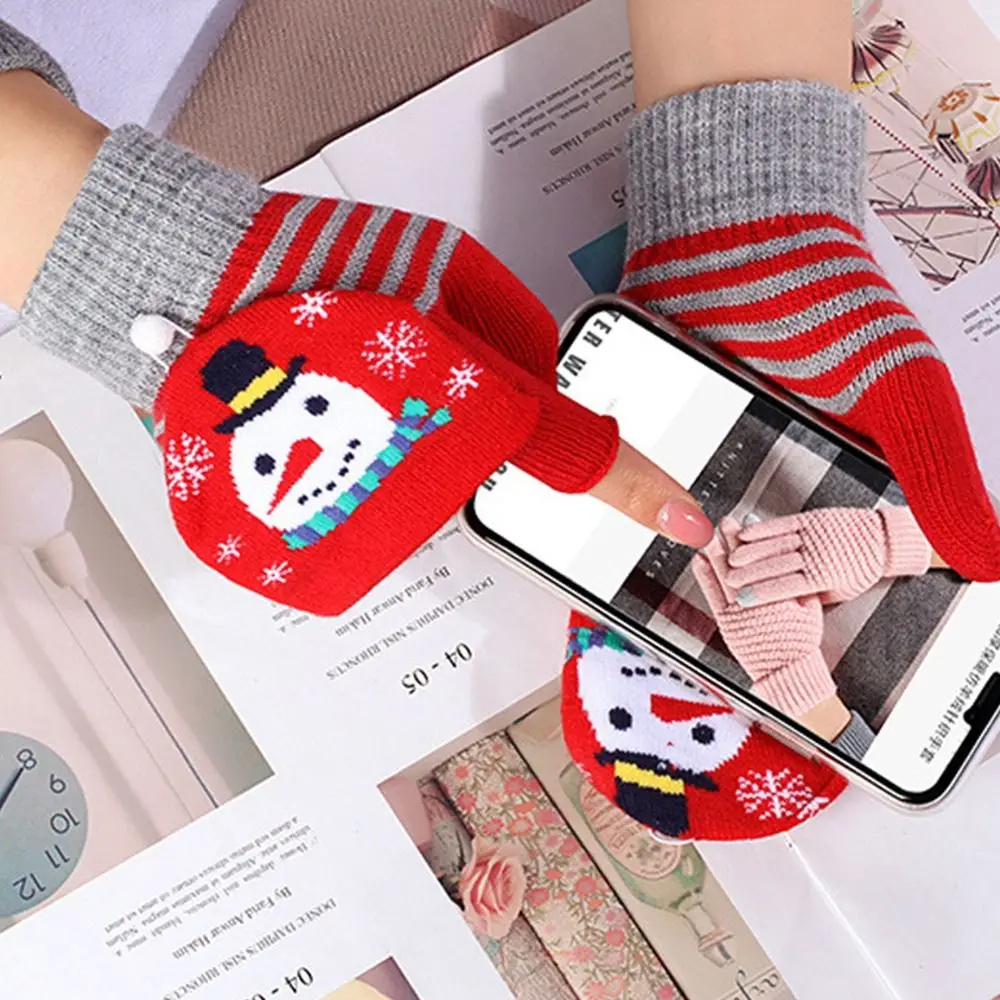 يندبروف سانتا كلوز نمط الأيائل نمط الملابس والاكسسوارات قفازات عيد الميلاد الخريف الشتاء قفازات النساء قفازات الوجه المحبوكة #1