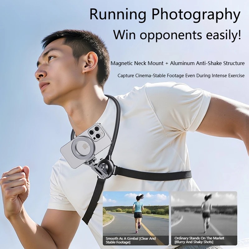 Nekhangende magnetische telefoonhouder Metaal Opvouwbaar Roterend Eerste hoek Schieten Buitensporten Fietsen Fotografiehouder