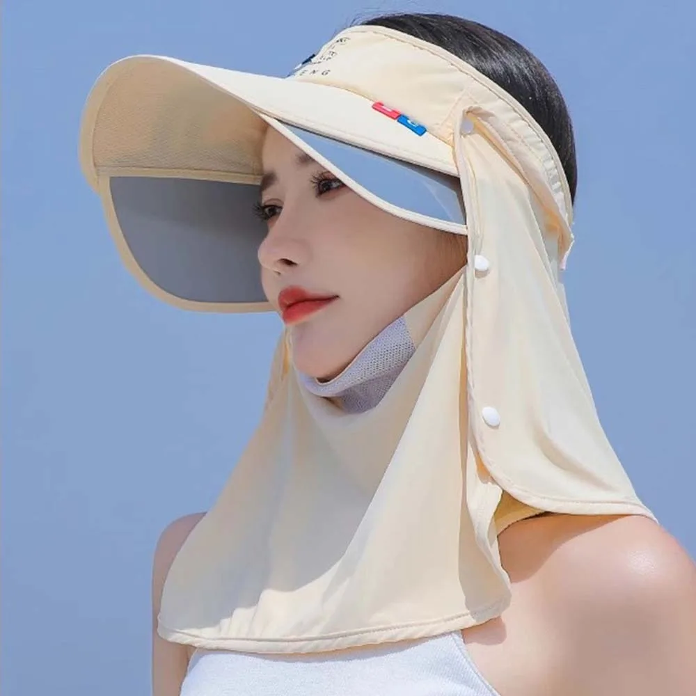 

Mesh Mouth Cover Ice Silk Visor Cap Detachable Wide-Brimmed Neck Protection Hat Solid Color Soft Anti-UV Sun Visor Jogging