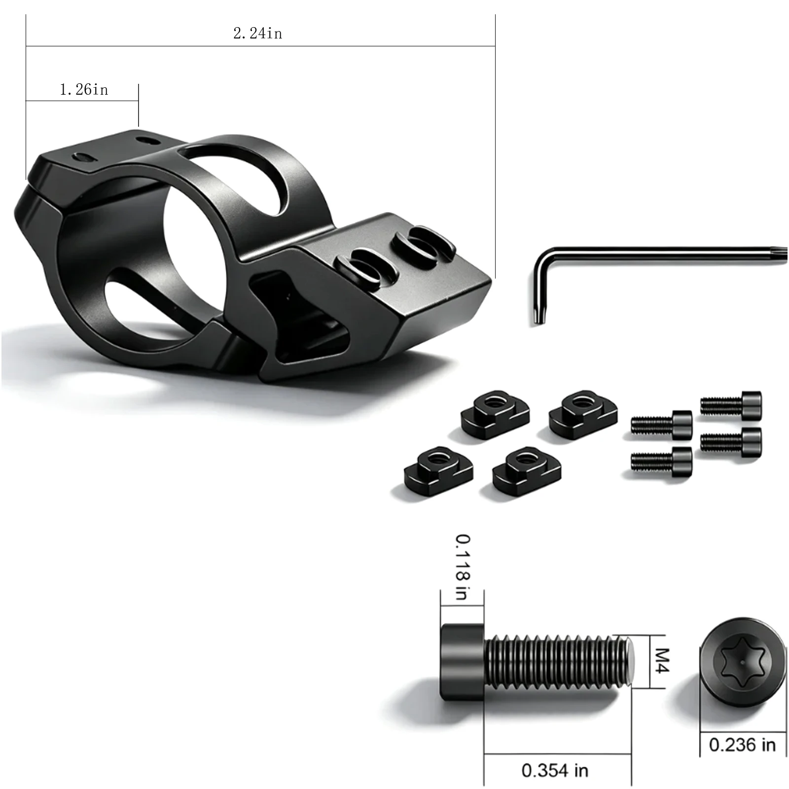 MLOK Flashlight Fixture Aluminum Alloy Tube Clamp MLOK Flashlight Clamp 25.4mm Flashlight Tube Clamp
