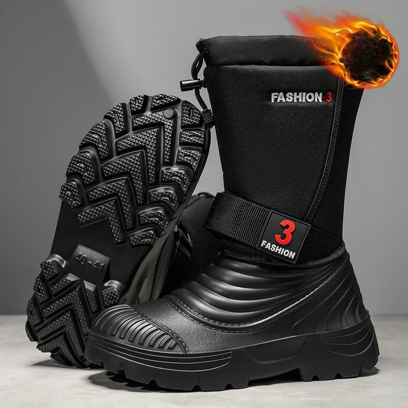 Winter Men's Snow Boots Waterproof Mid-Calf Boots Thickened Fleece Lined Men Boots Plush Warm Shoes Outdoor High Top Cotton Boot