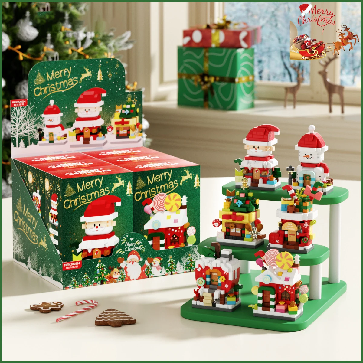 Santa Claus Wishing Tree Socks Apple Candy House Building Blocks,Diy Home Decoration Assembly Toys,For Children Christmas Gifts