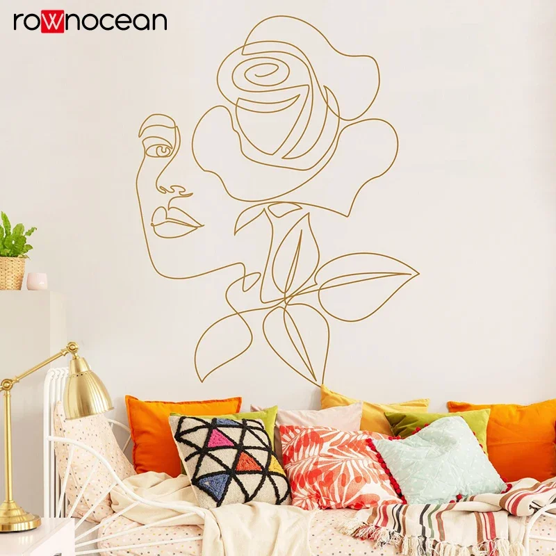 Chic and Elegant Line Drawing Floral Head Wall Decal – Modern Art for Stylish Interiors Wall Stickers Beauty Salon E949