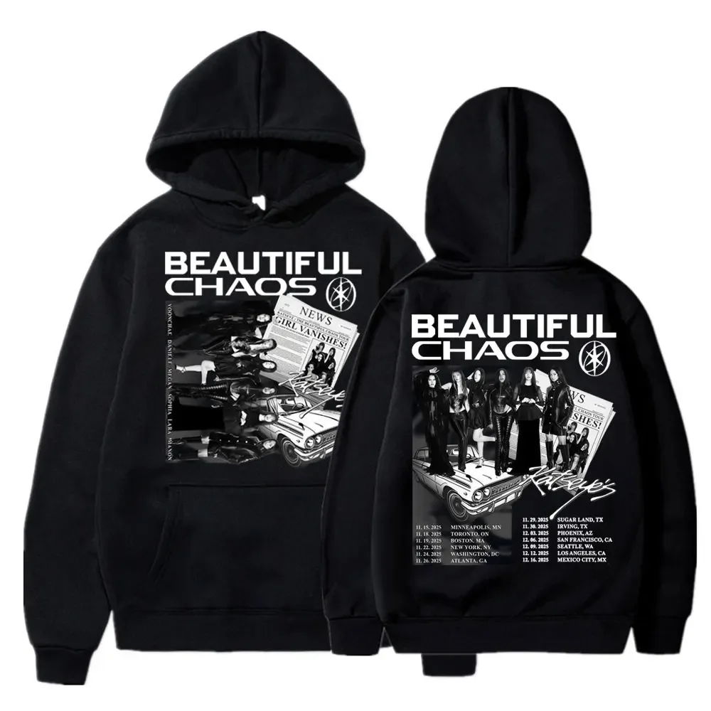 

Худи для концертов K-pop Katseye Beautiful Chaos 2026 Tour | Унисекс модный ретро-пуловер из флиса свободного кроя для повседневной носки и спорта
