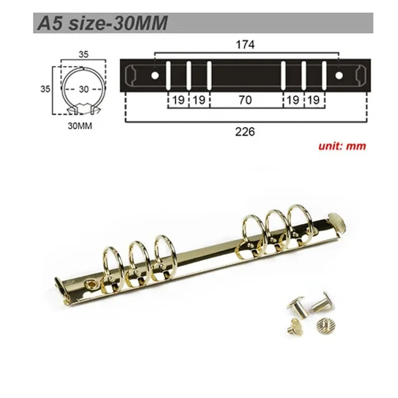 30mm A5/A6/A7 Notebook Binder Binding Replacement Clip Metal Rings Accessories Loose-leaf Budget Gold Binder Binding Rings
