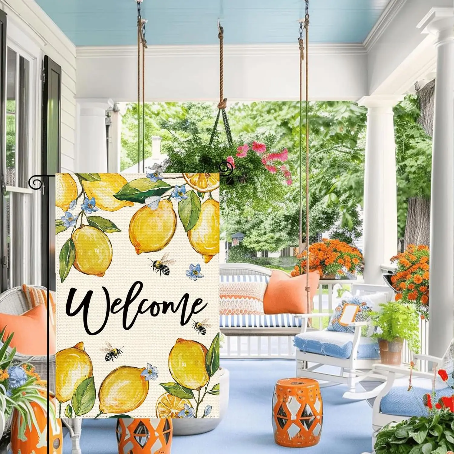 Yellow Lemon Fruit Bee Garden Flag Double Sided Small Yard Flags | Spring Summer 12x18 Inch Welcome Garden Flag, Amalfi Ital uui