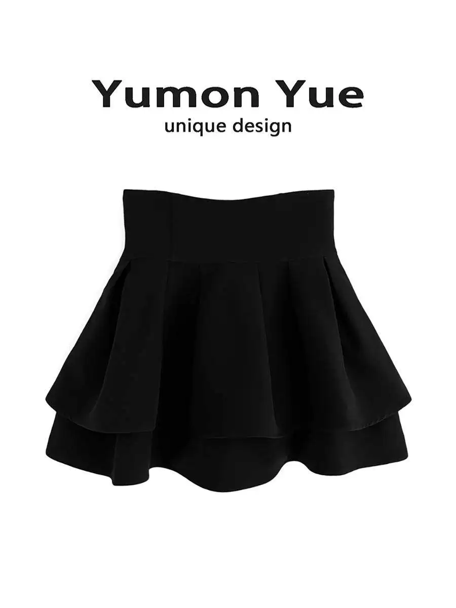 MAGOGO Japanese Style Mini Skirts Women Spring Summer  Sweet Ruffled Pleated A-line Slim Black Skirt