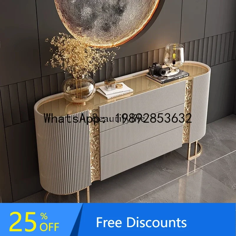 

HH 88.Italian porch cabinet light luxury dining side cabinet solid wood entry shoe cabinet villa living room