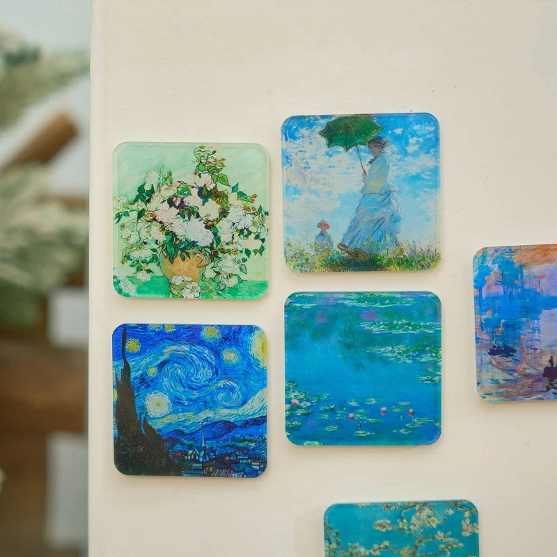 Famous Oil Painting Themed Refrigerator Magnets, Classic Artwork (Starry Night, Water Lilies) for Home Fridge Decoration