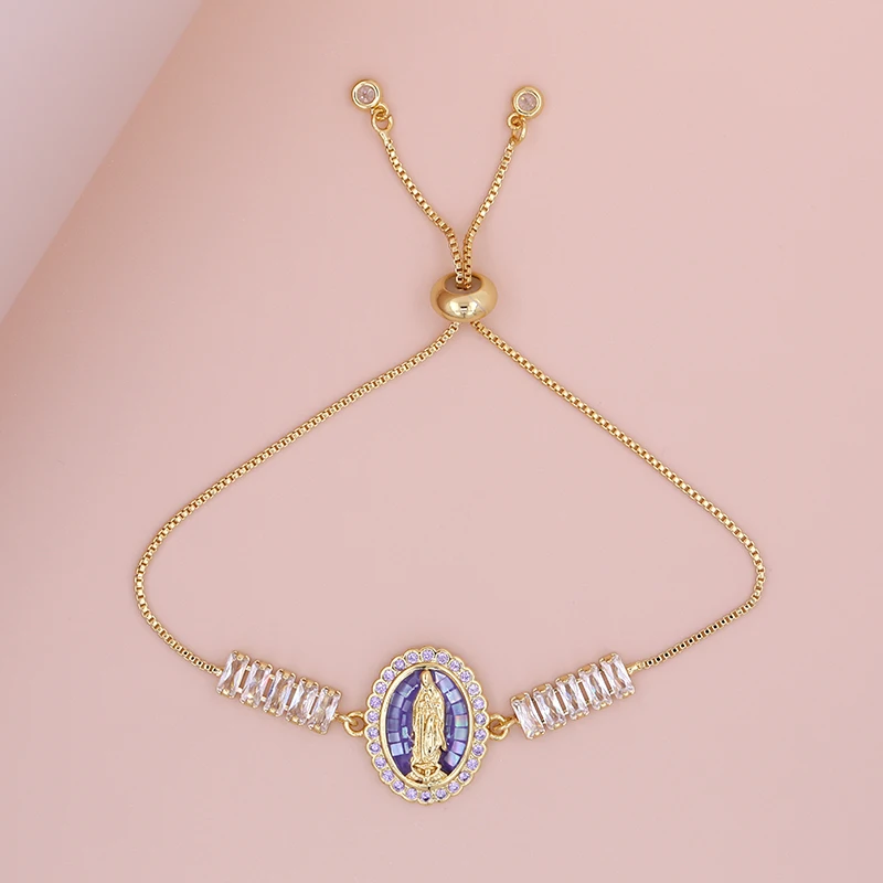 Oval Shape Shell Zircon Virgin Mary Push Pull Adjustable Bracelet 2023 Women Classic Versatile Jewelry