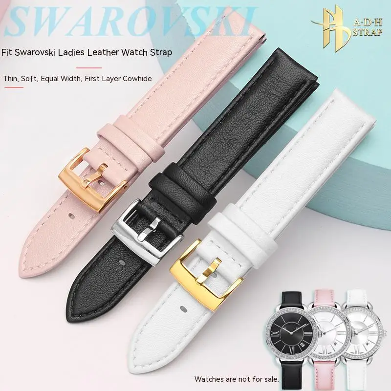 

Women's Thin Leather Watch Strap For Swarovski Armani Watch Band Pin buckle Style Equal Width 14mm 16mm Soft Waterproof Lady