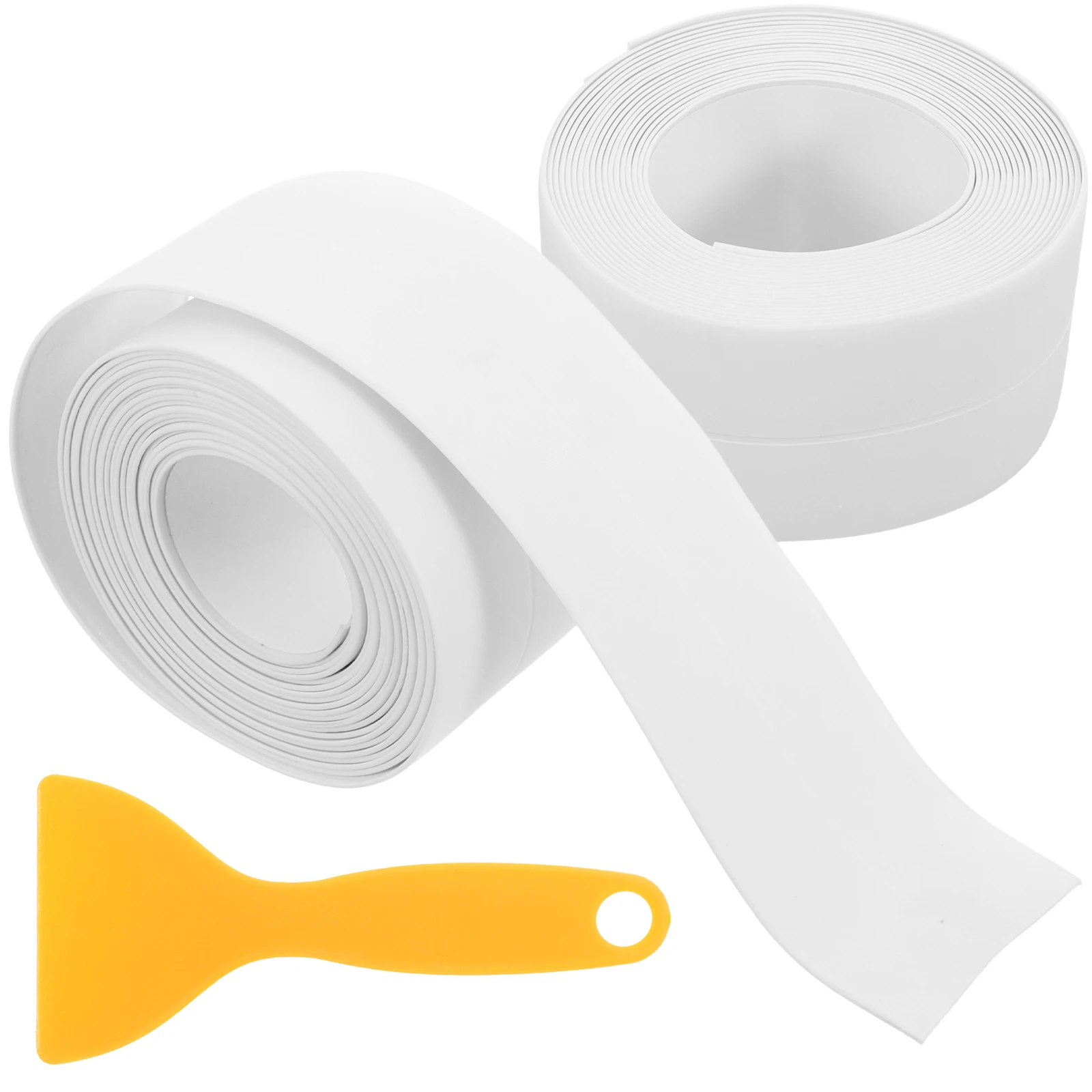 

1 set Waterproof Tape Kitchen Sink Gap Sealing Corner Strip Set 2 White Caulk Strips 1 Yellow Scraper PVC Adhesive Seam Bathroom