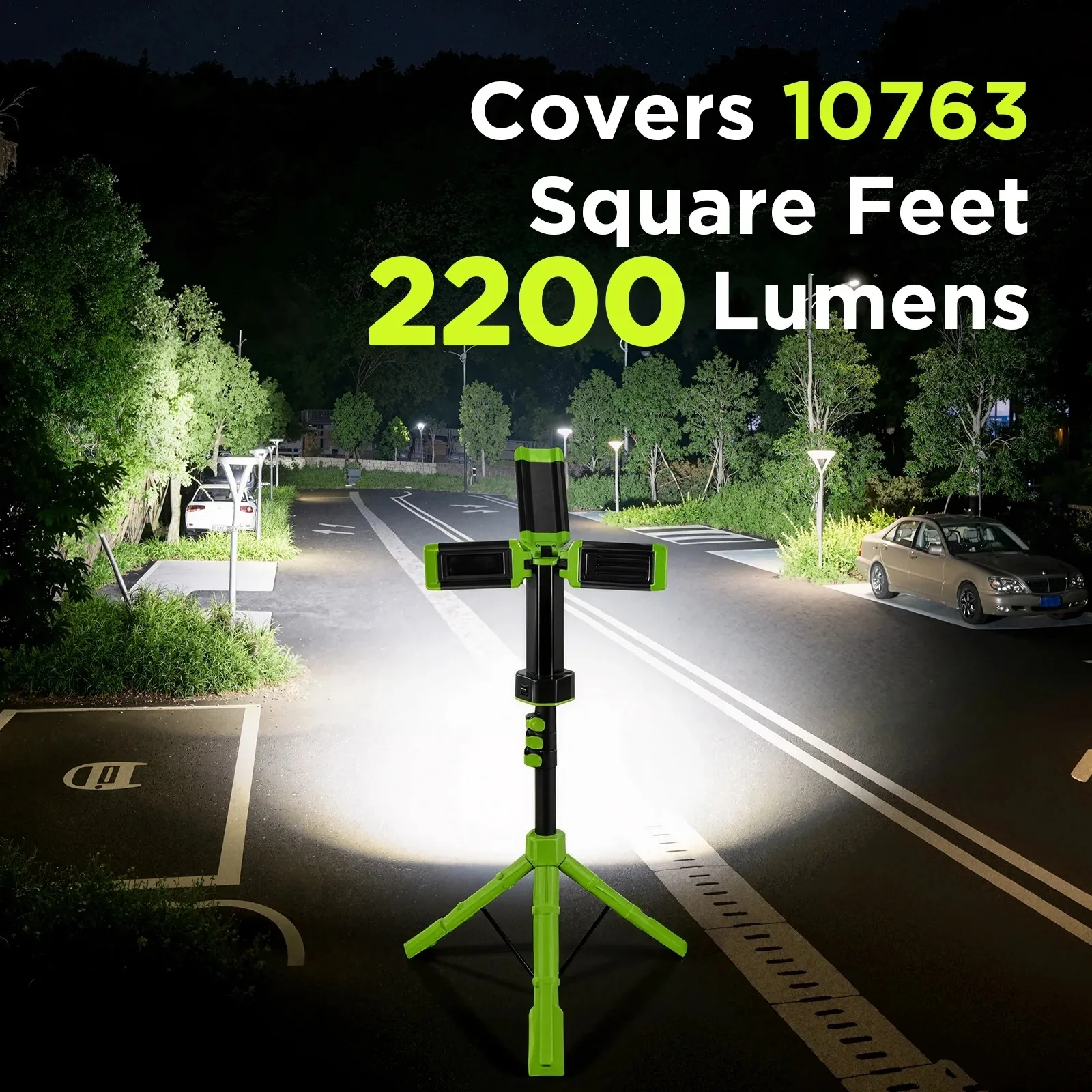 Deli Rechargeable Camping Light 74 Inch Stand 2700 Lumens 3 Head LED Work Light Foldable Tripod Cordless Lantern