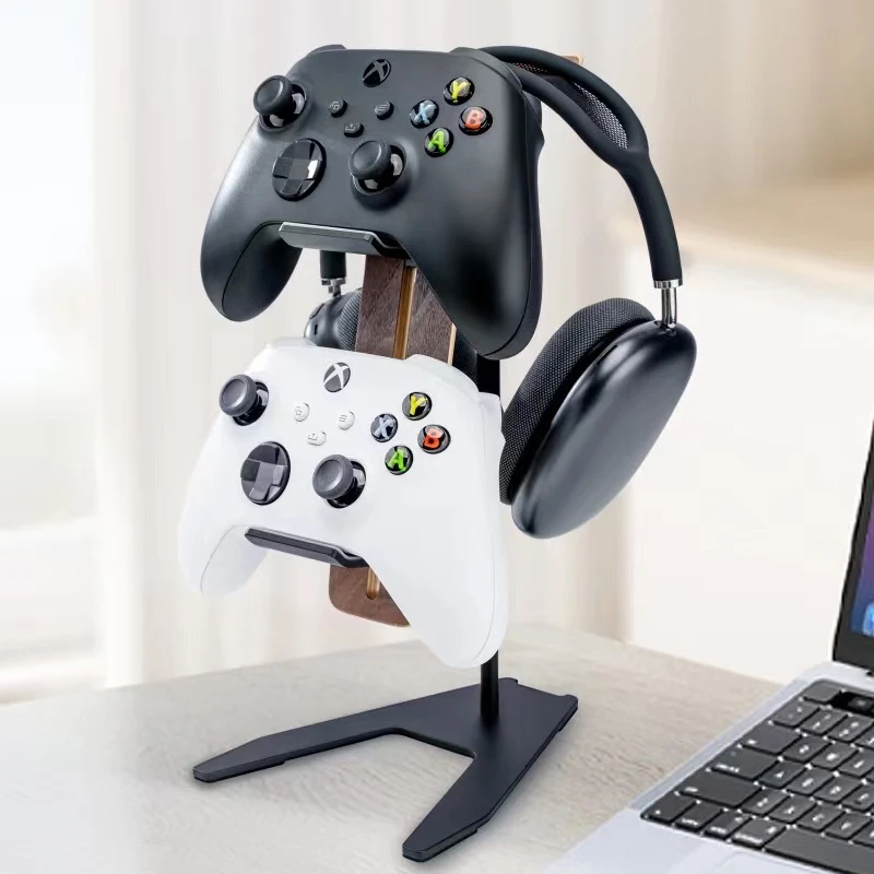 حامل سماعات خشب عالمي ، سبائك الألومنيوم ، شماعات سماعات الرأس ، حامل مقبض الألعاب ، رف عرض قوس لـ PS5 ، PS4 ، XBOX ، 2 في 1