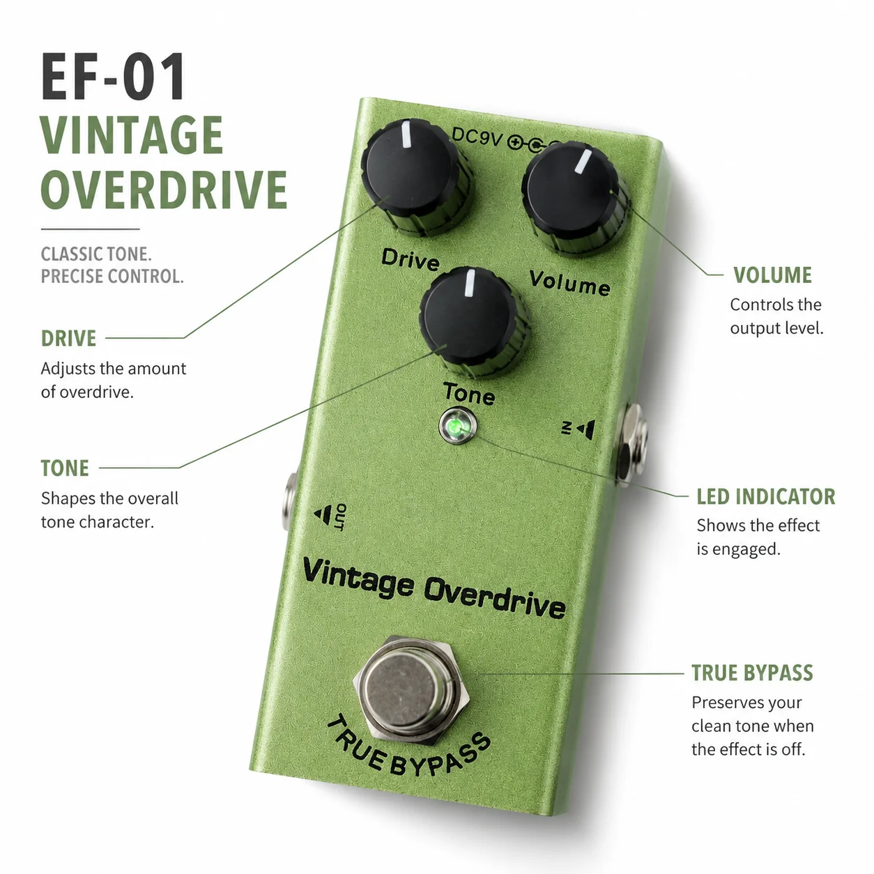 Electric guitar pedal, classic pedal, disconnected, soft retro overdrive, pedal guitar comprehensive effects, guitar effects view 2