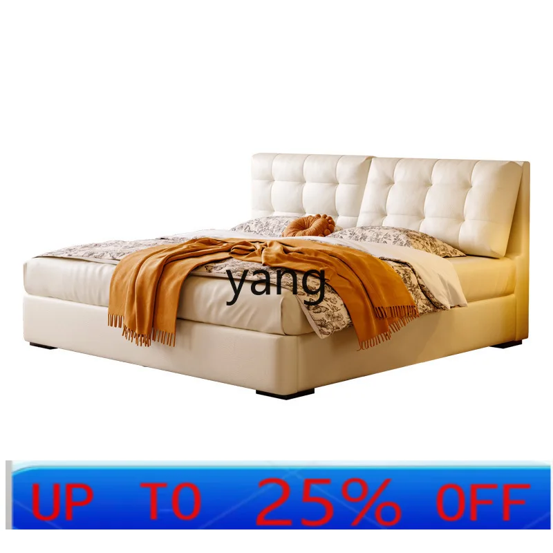 LTT French retro master bedroom with storage three pumping double bed multifunctional high box cloud leather bed