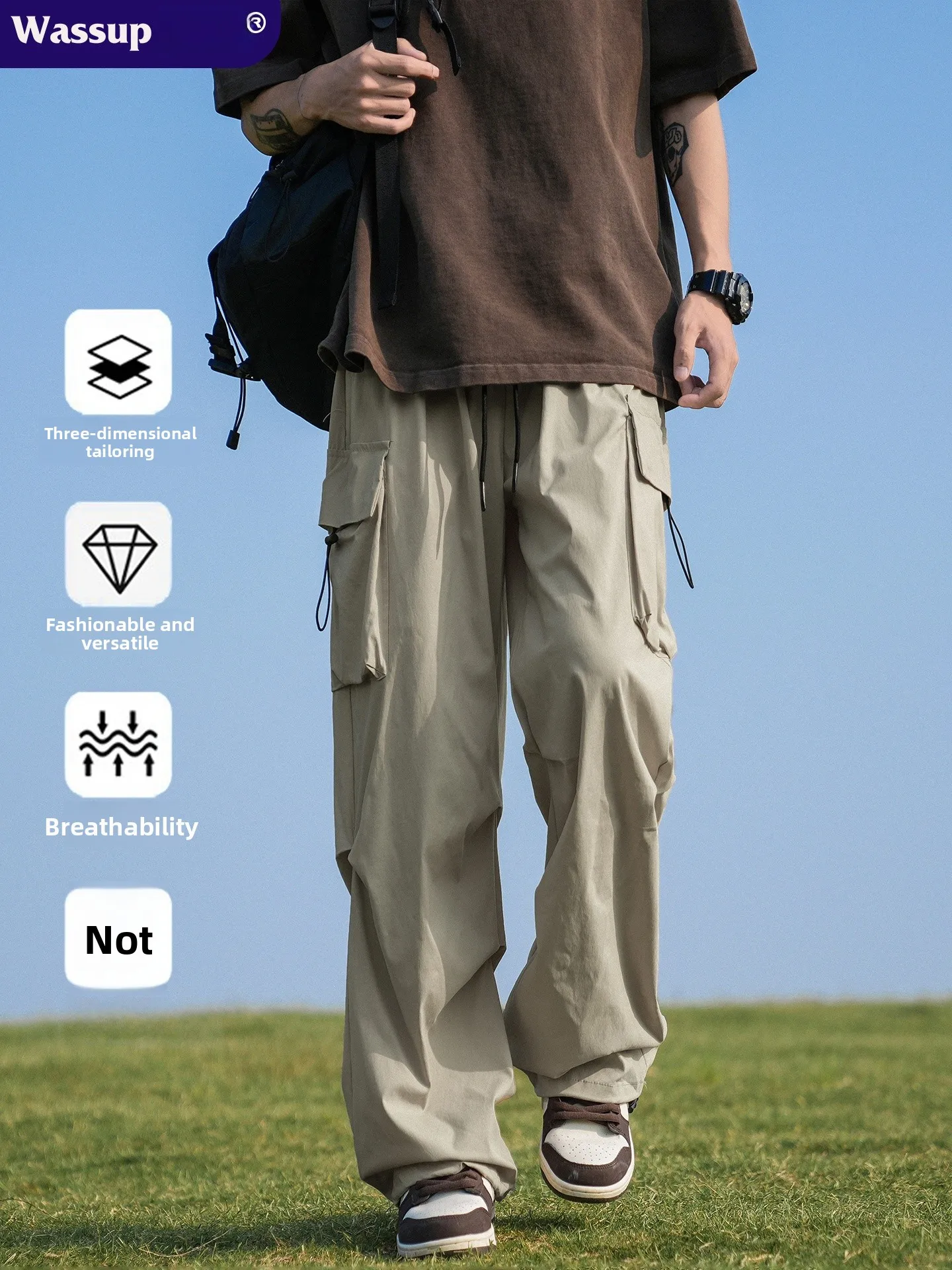 

Wassup Erika American Sle мужские повседневные рабочие брюки летние модные брендовые длинные брюки свободного покроя с прямыми штанинами