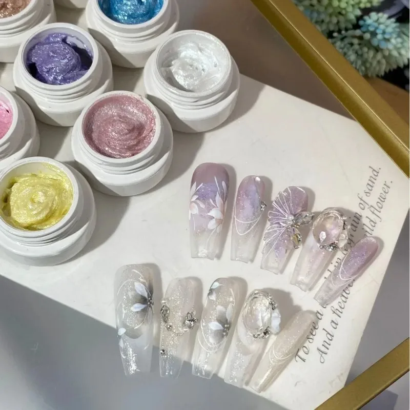 9 kolorów/zestaw 2,5 ml kolorowa wróżka w proszku kremowy żelowy lakier do paznokci tekstura wklej tekstura trójwymiarowy klej modelujący Nail Art Design