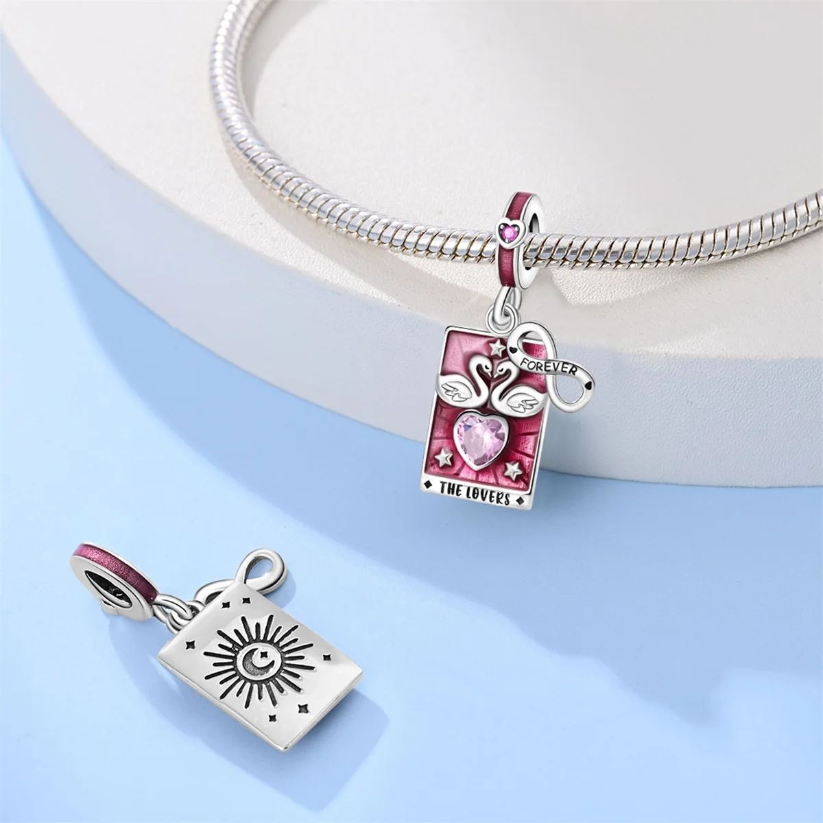 Tarot Cards Charms 925 Silver-Plated Star Moon Sun Magic Tarot Cards Pendants Beads For Woman DIY Bracelet Jewelry Making