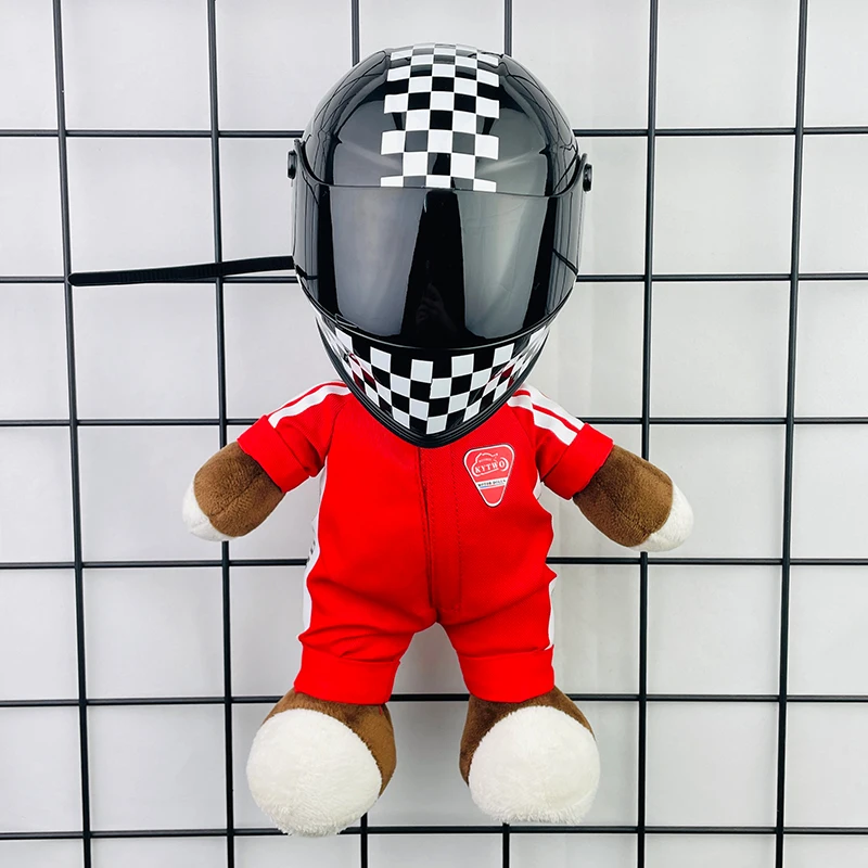 Motorcycle pendantHelmet model Plush doll bear Car trunk decoration pendant Collection of memorial toy helmets