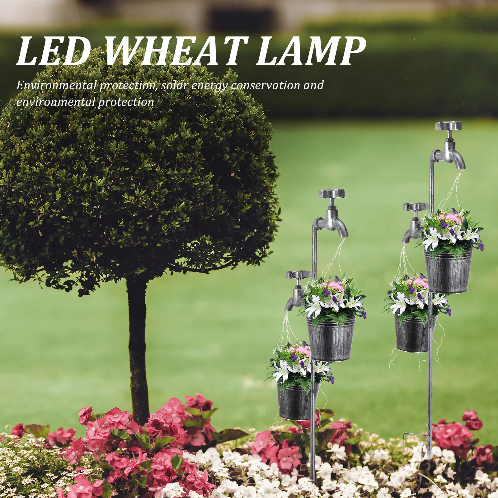 1 قطعة الشمسية في الهواء الطلق مصباح حديقة الحديد صنبور تصميم الإبداعية الزهرية الشمسية مصباح حديقة ساحة فناء الإضاءة الزخرفية الطاقة #1