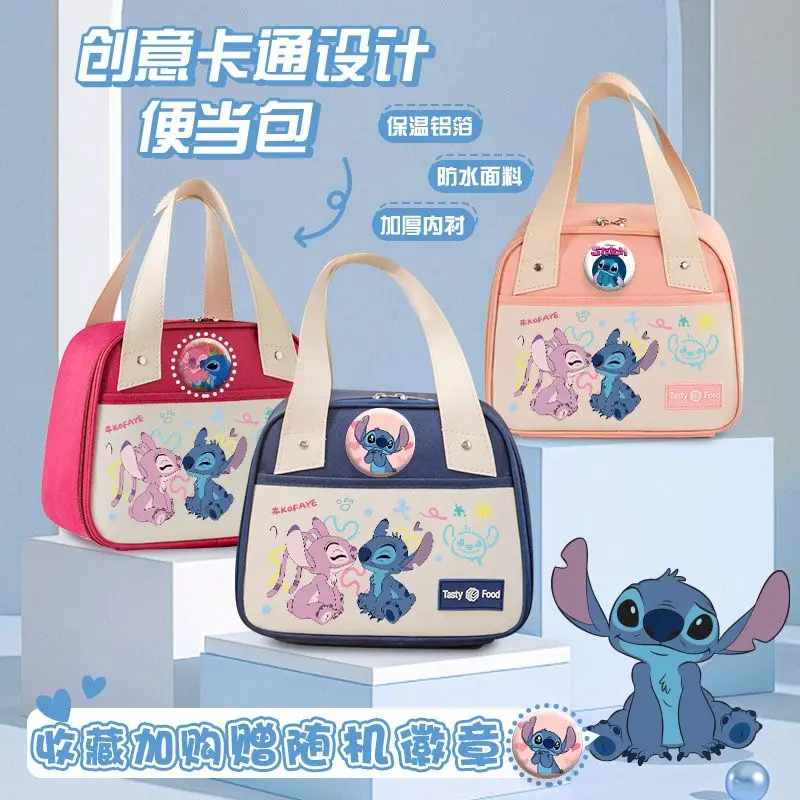 

Disney Kawaii Stitch Lunch Bag Insulated Bento Bag Portable Large Capacity Student Lunch Handbag Camping Picnic Food Bag Gift