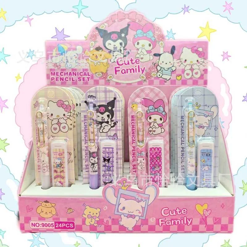 

Sanrio 24Pcs Mechanical Pencil Cartoon Set Kuromi Hello Kitty Cinnamoroll 0.5Mm Mechanical Pencil Students Learn Stationery
