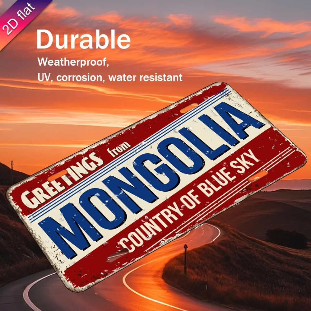 2D Flat, 1pc Mongolia-Shaped Metal License Plate Wall Art - Retro 