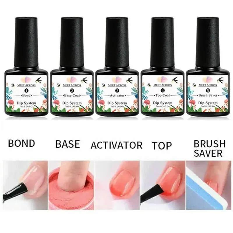 MEET ACROSS 5g/10g Glitter Dipping Nail Powder Set Nude Pink Natural Dry Dipping Powder Nail System Kits DIY Nail Art Manicure