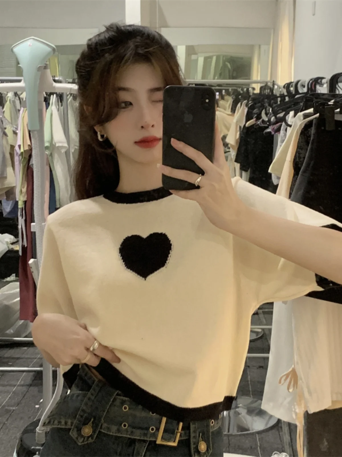 Chic Short Sleeve White T-Shirt Women's Design Sensation Summer Waist Card Short Korean Style Fashionable Top Sweet Japanese ...