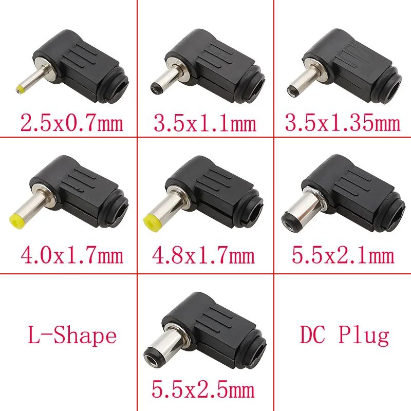5Pcs DC Power Male Plug Connector 2.5x0.7/3.5x1.1/3.5x1.35/4.0x1.7/4.8x1.7/5.5x2.1/5.5x2.5mm Right Angle L Shpae DC Power Plugs