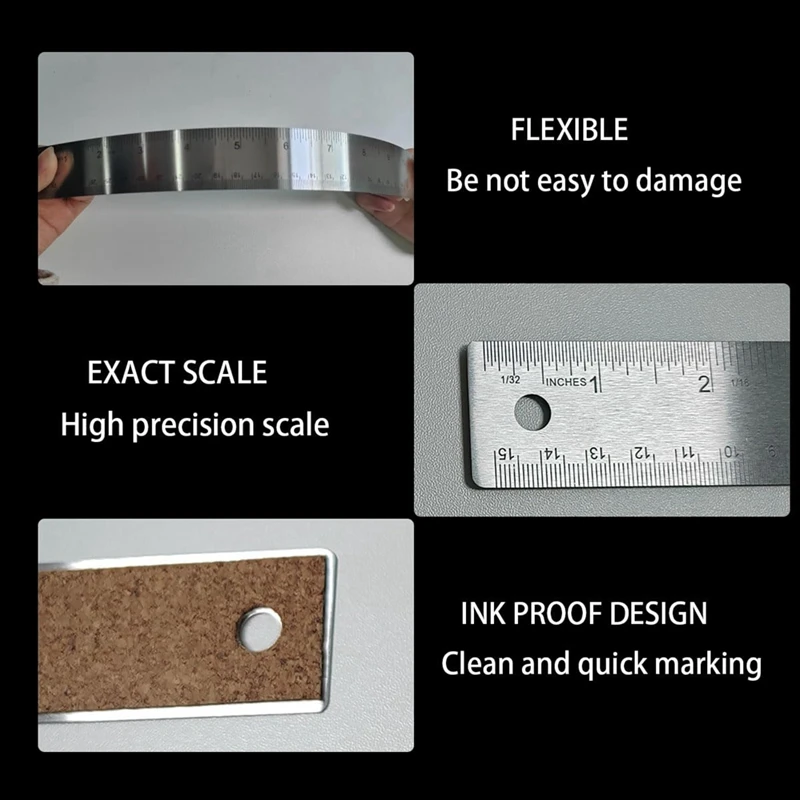 Stainless Steel Cork Back Metal Ruler, 6 Inch 12 Inch Straight Edge Cork Base Rulers, Metal Ruler Cork Backed