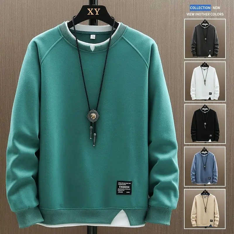 

Fake Two Pieces Spliced Pullovers Men's Clothing Korean Solid Color Spring Autumn All-match Casual Patch Designs Sweatshirts New