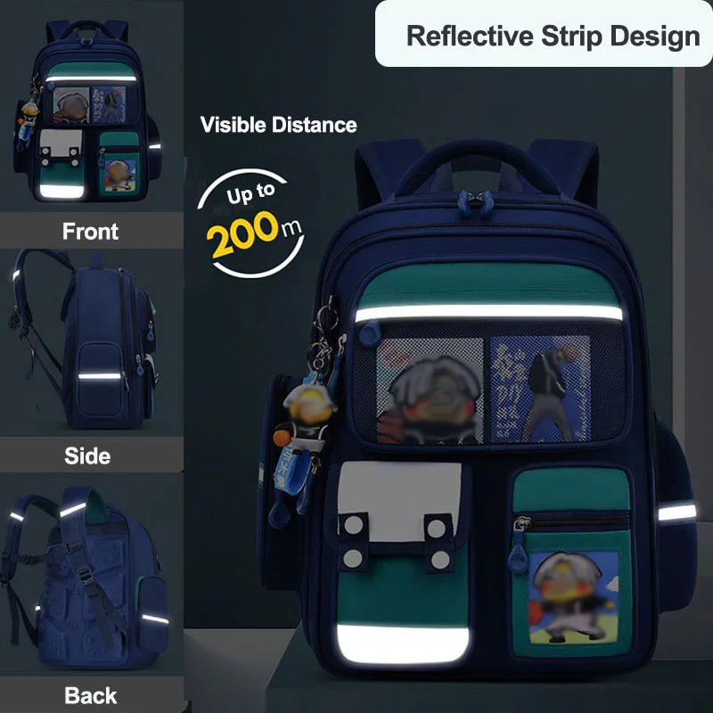 School Bag with Card Slots Pocket Large Capacity School Backpack Reflective Design Travel Bag for Teenage Kids Boys Girls