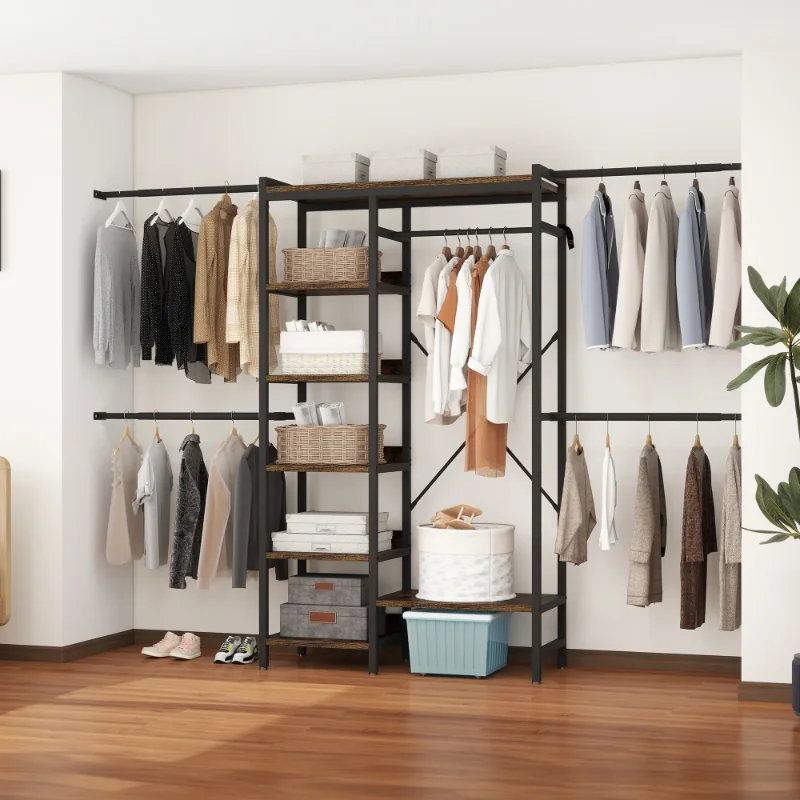 

Closet Organizer System for Bedroom, Black Heavy Duty Garment Rack Walk In Closet System