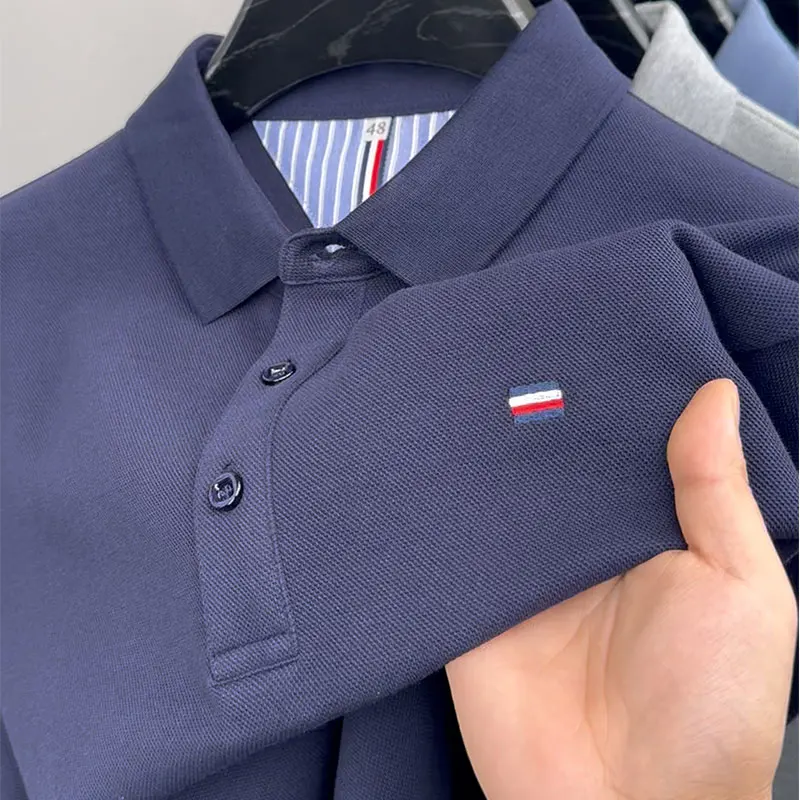 

High End Brand 2024 Autumn New Men's Embroidered Long Sleeve Polo Shirt Business Casual Breathable Lapel T-Shirt Men Clothing