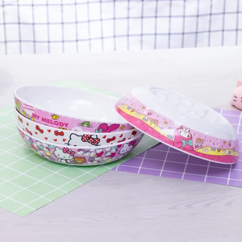 Sanrio Kawaii Hello Kitty Bowl My Melody Cartoon Cute Melamine 8 Inch Deep Round Dish Ins Home Restaurant Anime Kitchenware Gift