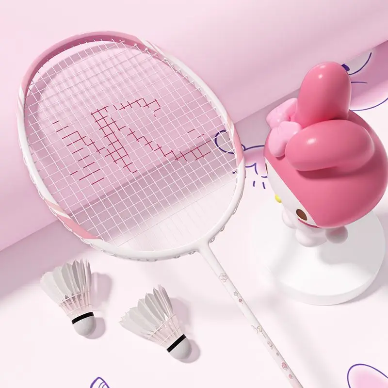 Sanrio My Melody Kuromi Cinnamoroll การ์ตูนเด็กแบดมินตันแร็กเก็ตคู่น่ารักอะนิเมะอุปกรณ์ต่อพ่วงคาร์บอนไม้แบดมินตัน
