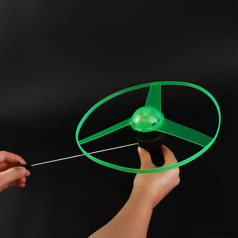 Outdoor Toys Helicopter Toys Rope Flying LED Flying UFO Spinning Top Pull String Flying UFO Propeller Helicopter Toys